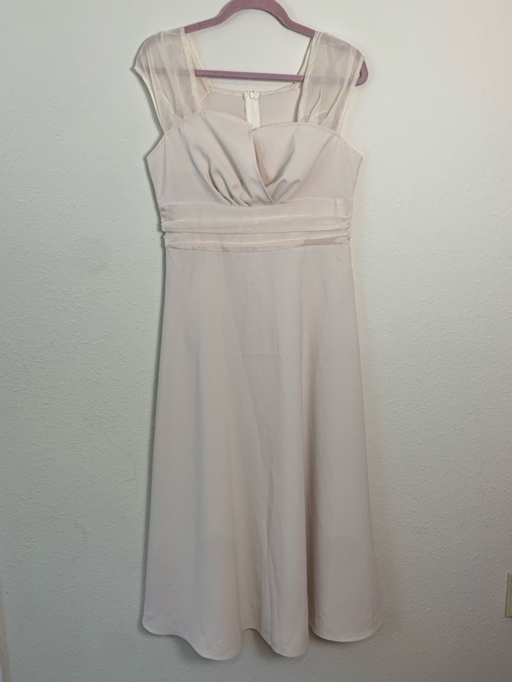 SHEIN Cream Ruched Sweetheart Midi Dress Sheer Cap Sleeve sz2504226221792 Size M